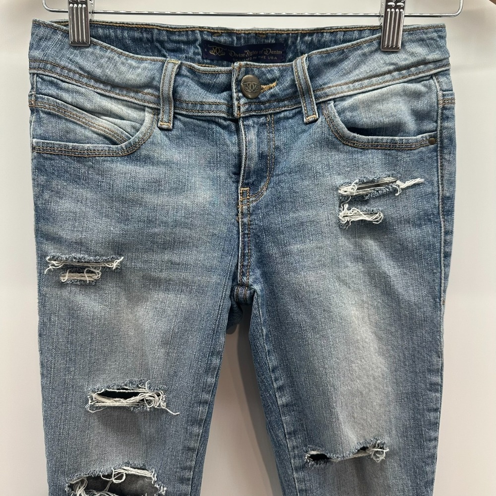 Divine Rights‎ Of Denim Skinny Jeans Womens 25 Light Blue Distressed Ankle Zip